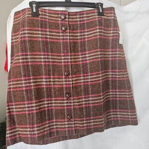 ** Talbots Brown Plaid Button-Front Mini Skirt**